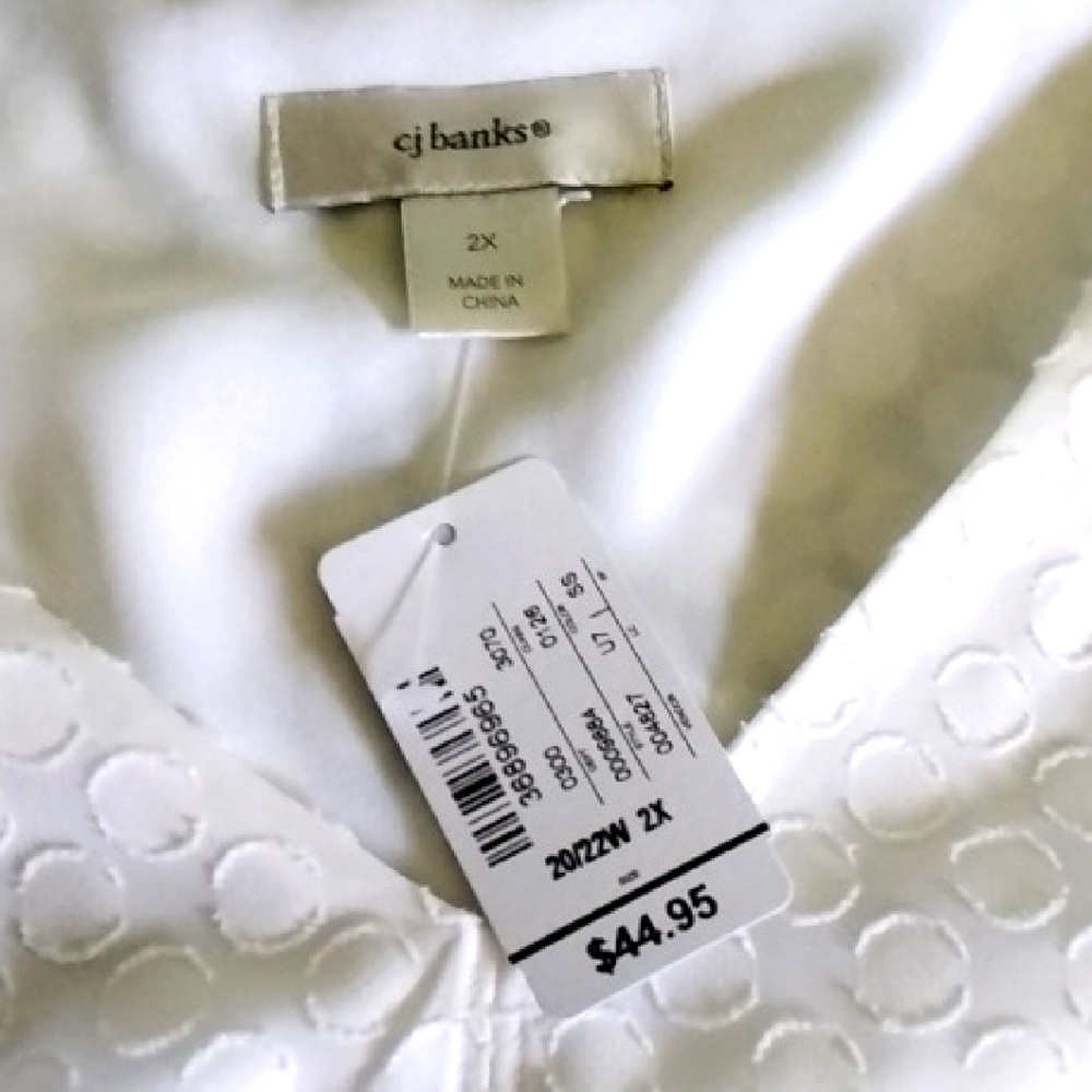 CJ Banks White Circle Pattern Blouse With Chiffon Liner